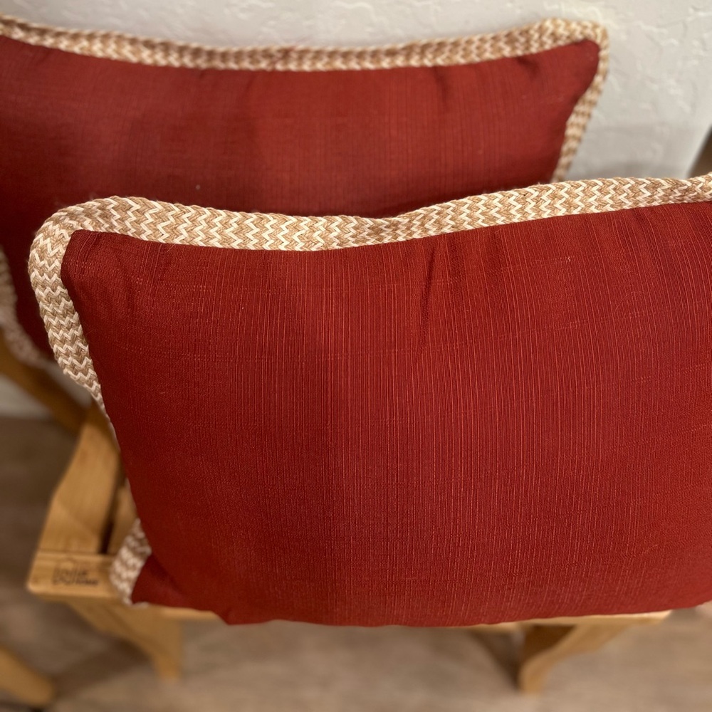 Red Throw Pillows with Tan Trim
